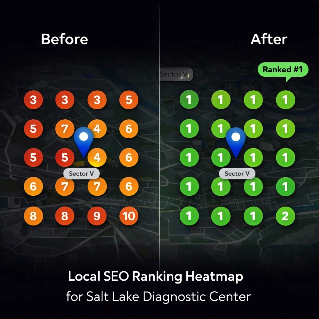 Local SEO Ranking Heatmap for Salt Lake Diagnostic Center Before and after local SEO ranking heatmap for Salt Lake diagnostic center